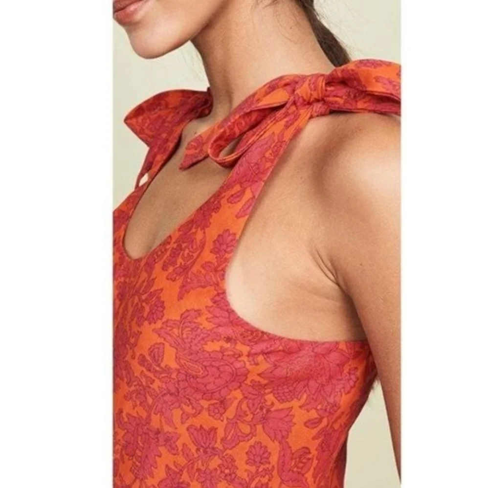 Free People Kikas Printed Midi Dress Cotton Ruffle Tiers Floral Sm Tangerine EUC - Picture 6 of 15